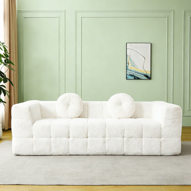 Canapé 3 places sans os avec 2 coussins circulaires, Beige, H 30 po x l 84,6 po x P 37,4 po