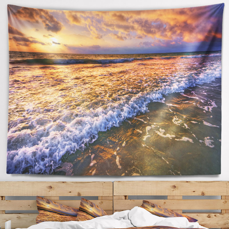 Mélange de soleil en mer de soleil avec des eaux tapisserie avec accessoires suspendu inclus, H 50 po x l 60 po