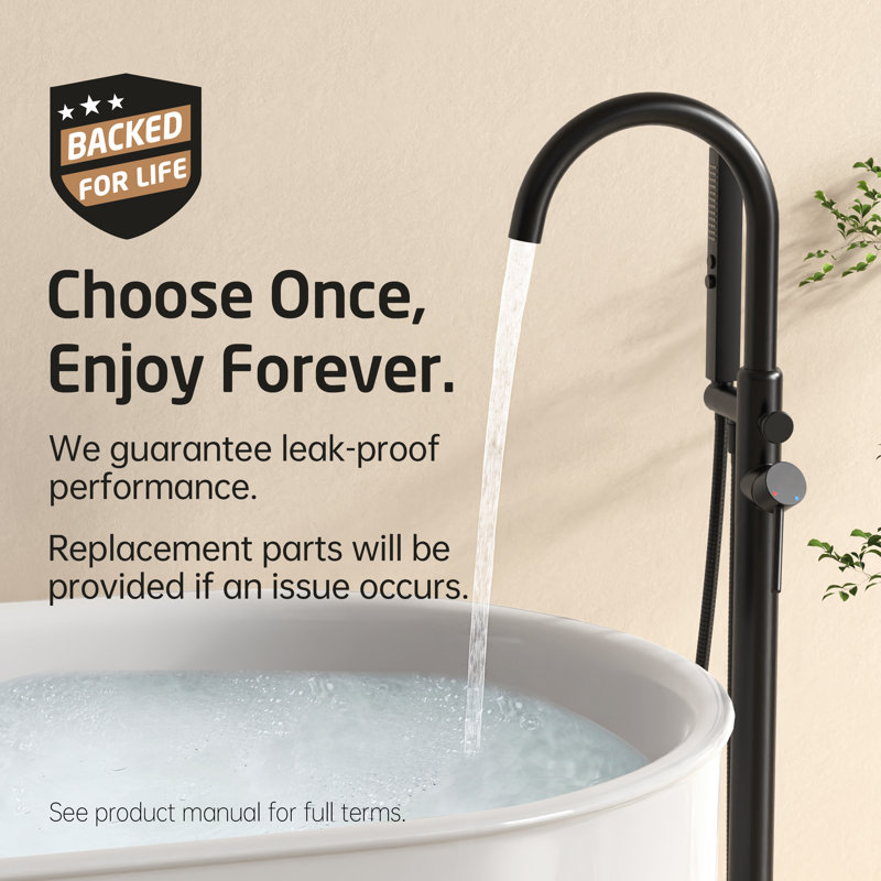 KES Free Standing Bathtub Faucet with Rough-In Valve & 2-Function Handshower for Tub Rinsing & Bathing, High Flow 2-Min Fill Floor Mount Tub Filler, Anti-Wobble Base, Matte Black