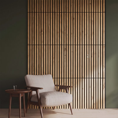 8-Pack Self-adhesive Acoustic Wood Slat Wall Panels for Interior Decor