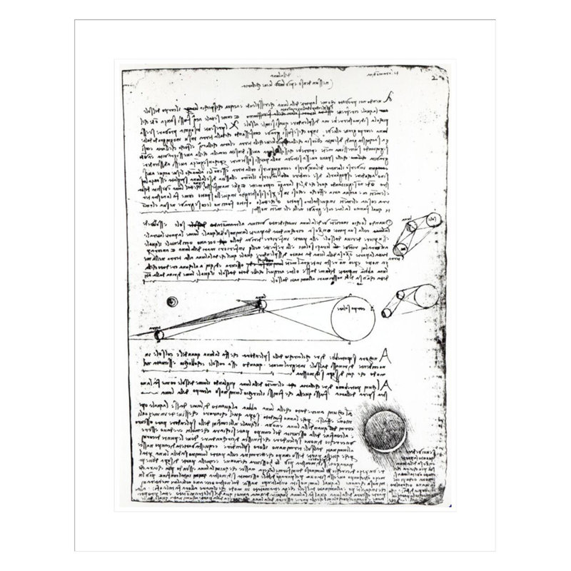 Schémas astronomiques suivants «2r from the Codex Chester» par Leonardo da Vinci - reproduction d'art encadrée