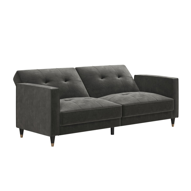 Novelle 81" Velvet Square Arm Convertible Sofa, Dark Gray