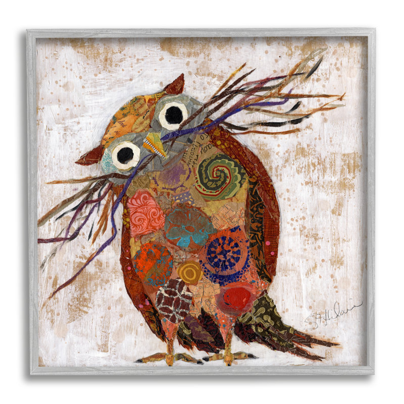 " Patterned Owl Collage ", H 17 po x l 17 po x P 1,5 po, Estampe numérique Farmhouse