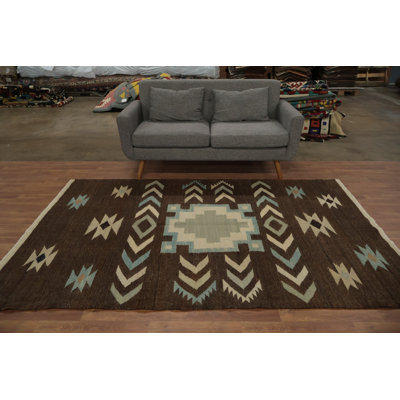 Brown Geometric Kilim Turkish Area Rug 6x8
