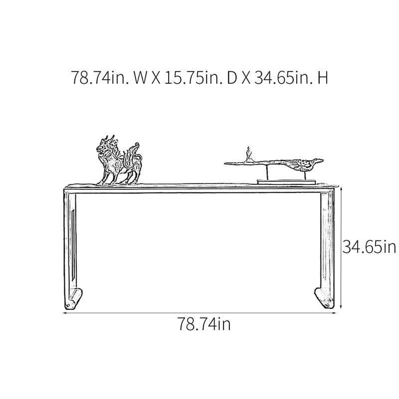 Retro Minimalist Solid Wood Console Table, 34.65" H x 78.74" W x 15.75" D