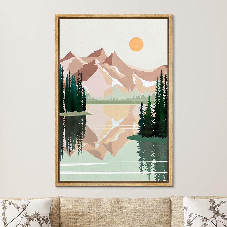 IDEA4WALL Framed Canvas Print Wall Art Pastel Winter Mountain Forest Lake  Reflection Nature Wilderness Illustrations Modern Art Decorative Rustic Zen  For Living Room, Bedroom, Office Framed On Canvas Print Wayfair Canada