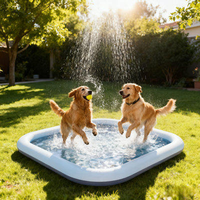 67x67in Pet Sprinkler Pad, Pvc Non-slip Outdoor Water Play Mat With Hose Connector For Dogs & Kids, Foldable Cooling Bath Toy