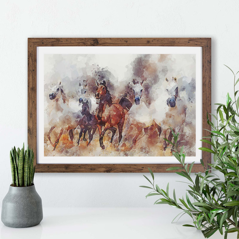 Galloping Horses - Framed Print, 62cm H x 87cm W x 2cm D, Walnut