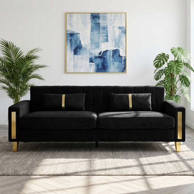 Solid Wood Frame 3 Seater Sofa with Compressed Seat Cushions, Modern Upholstered Couch for Living Room