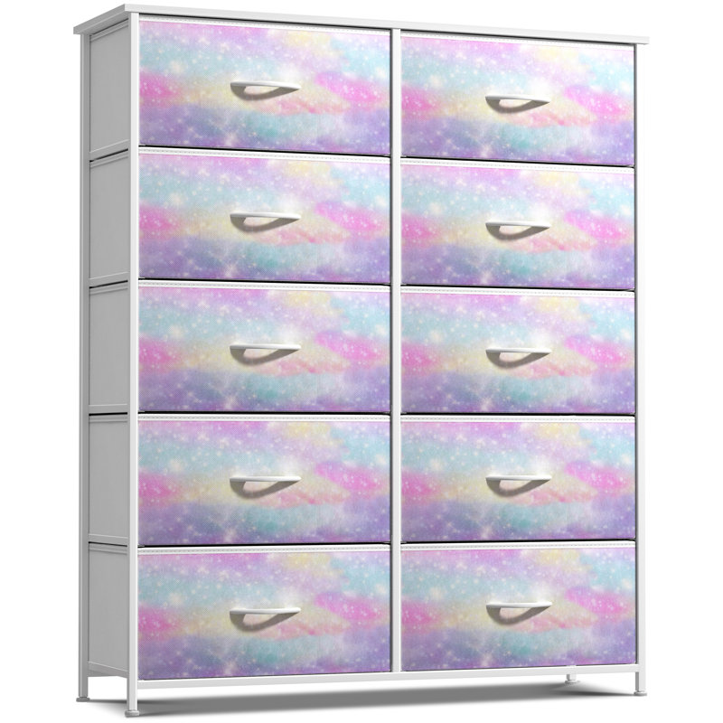  Commode 10 tiroirs avec structure en acier et bacs en tissu teinté arc-en-ciel