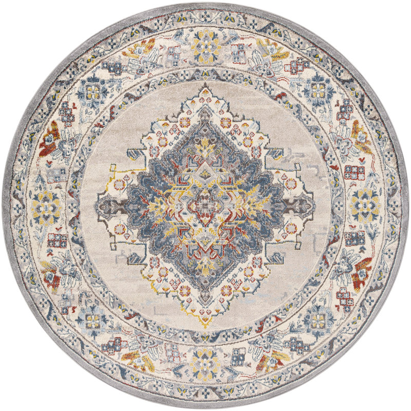 Kucera Flatiron Oriental Gray Area Rug, Round 7'10"