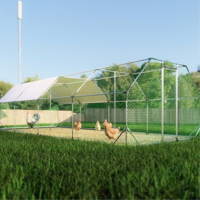 Galvanized Poultry Run Coop - Metal Cage For Farm Chickens With Secure Door Walk In Rustproof Finish