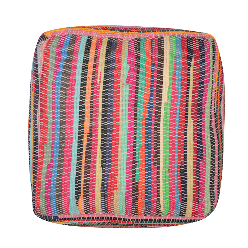 Andros Multicolor Striped Square Upholstered Ottoman Pouf
