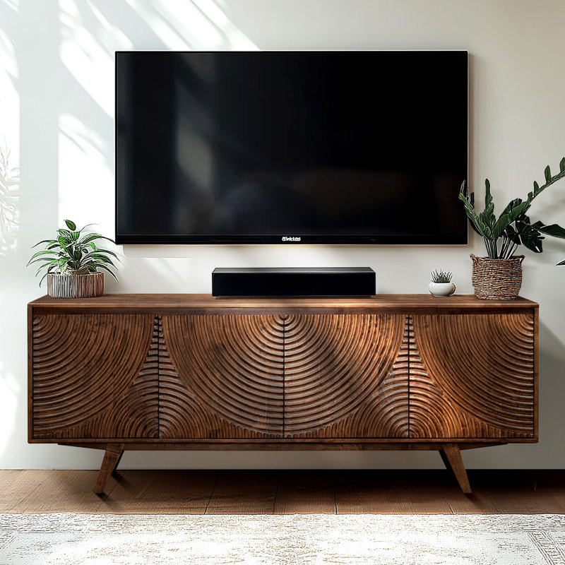 Meuble télé Acacia Harmony pour téléviseur de 75 po ou moins avec meuble multimédia avec rangement et gestion des câbles