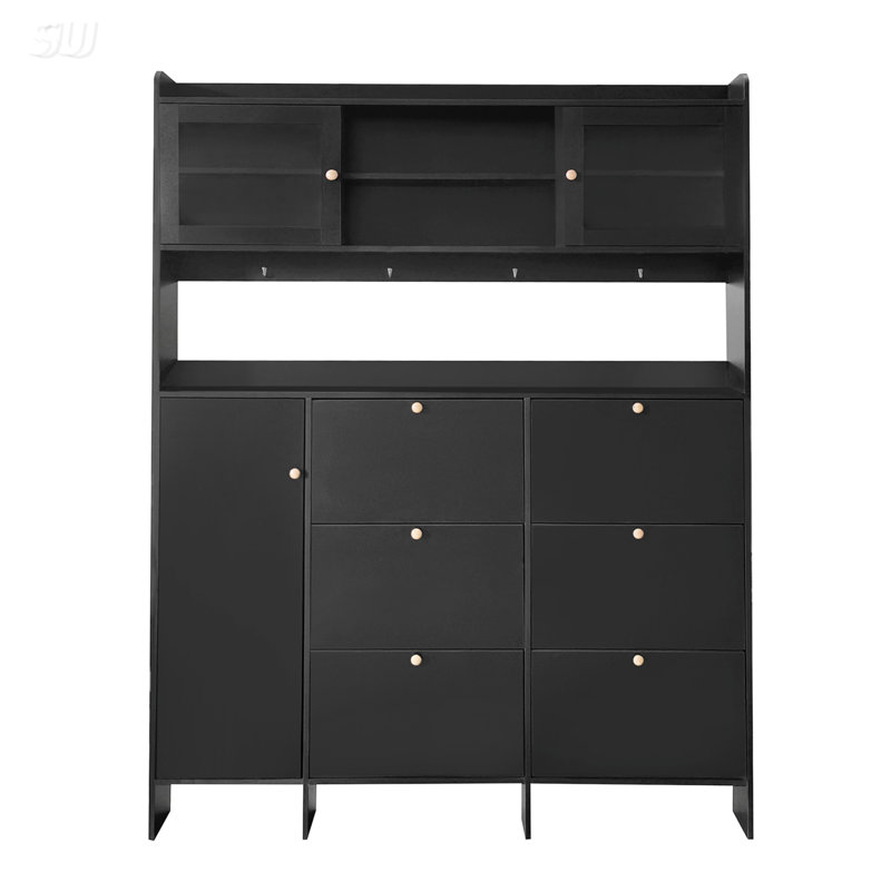 Armoire à chaussures multifonctionnelle avec tablette de rangement et 6 tiroirs rabattables, grand arbre d'entrée moderne