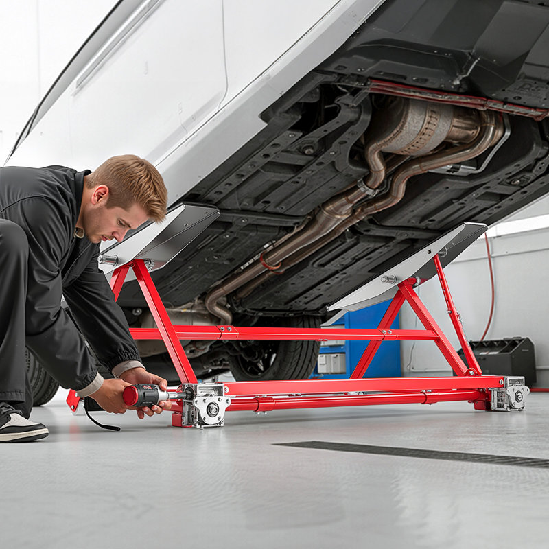 Lève-personne portatif, capacité de 4 400 lb, levage rapide en acier robuste avec hauteur maximale de 23 po, largeur et roues réglables, levage manuel pour les voitures, les VUS compacts, les mini-camions, les garages et les garages