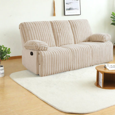 Canapés confortables en velours côtelé, fauteuil inclinable manuel beige avec porte-gobelets pour la maison