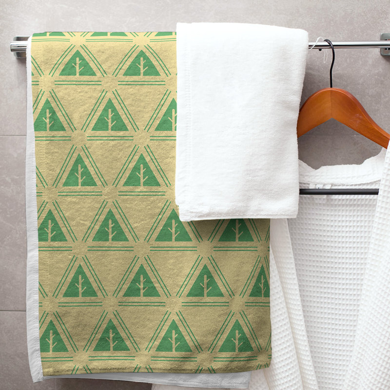 Serviette de bain d’arbre minimaliste classique Barbra, Jaune lin / vert