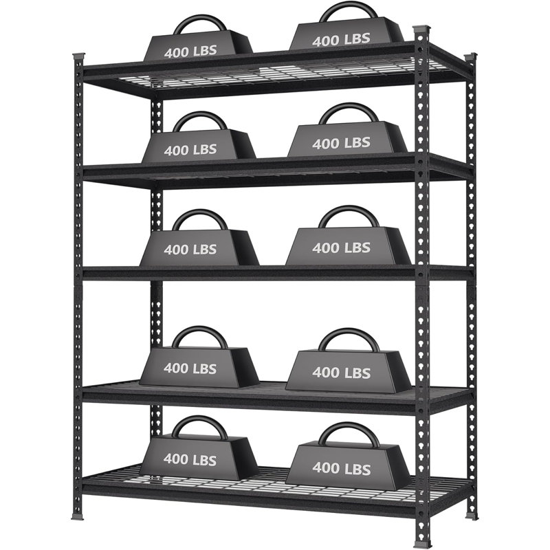 5-Tier Adjustable Metal Shelving, 48”Wx24”Dx72”H, 4000LBS Capacity