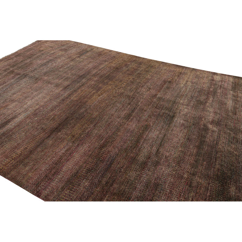 Rug & Kilim's Textural Rug In Purple Tones And Polychrome Striae, Rectangle 5' x 7'