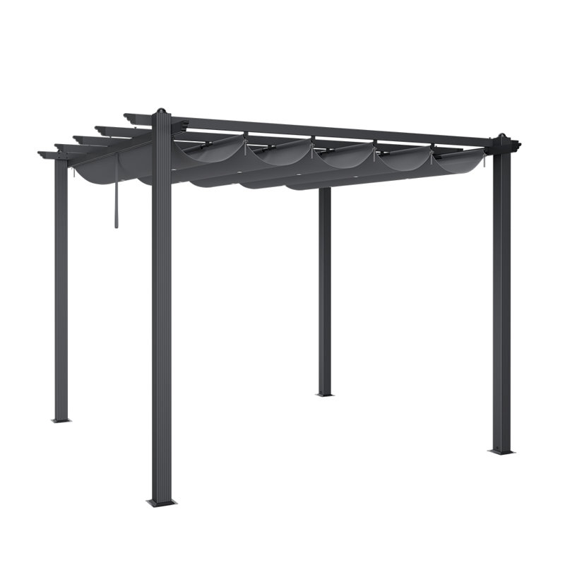 Dakota Fields Polyester Cover Retractable Freestanding Awning, Light Grey, 228cm H x 300cm W x 300cm D