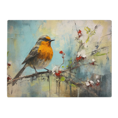 Robin Bird Abstract  Glass Chopping Board