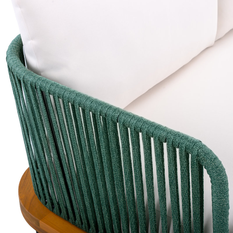 Canapé d'extérieur Jackston, 8, Beige Cushion/Green Rope Teak Frame