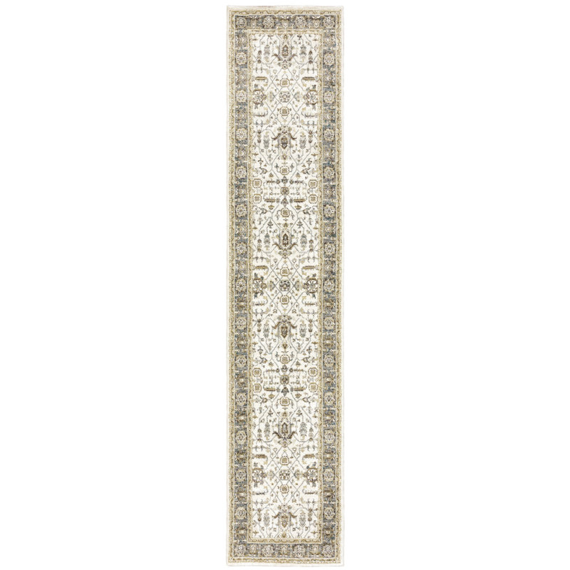 Tapis de couloir oriental gris et bleu tissé à la machine 2 pi x 10 pi
