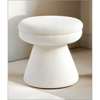 Contemporary Style Round Top Accent Stool With Teddy Fabric, Pedestal Base, And Mushroom Shape Design For Primary Living Room