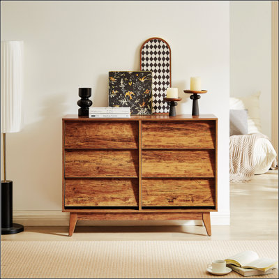 6 Drawer Double Dresser Features Vintage-Style And Bevel Design