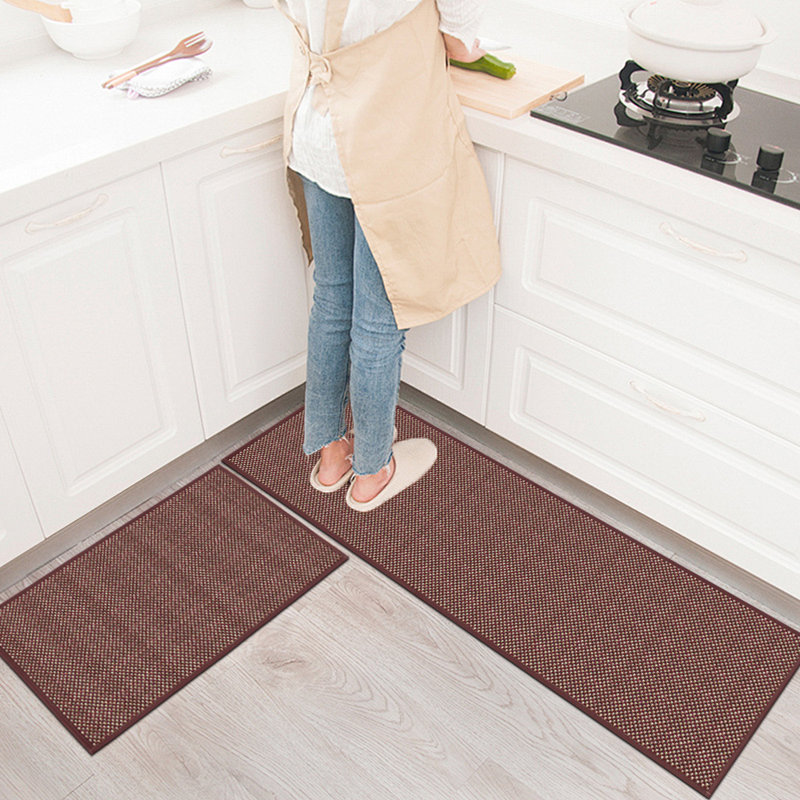 Tapis de cuisine lavables, antidérapants, ensemble de 2, Beige/rouge