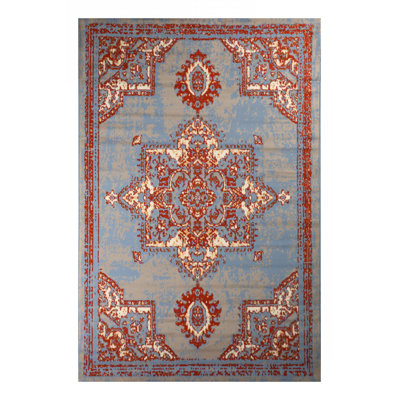 Tapis oriental bleu clair / rouge