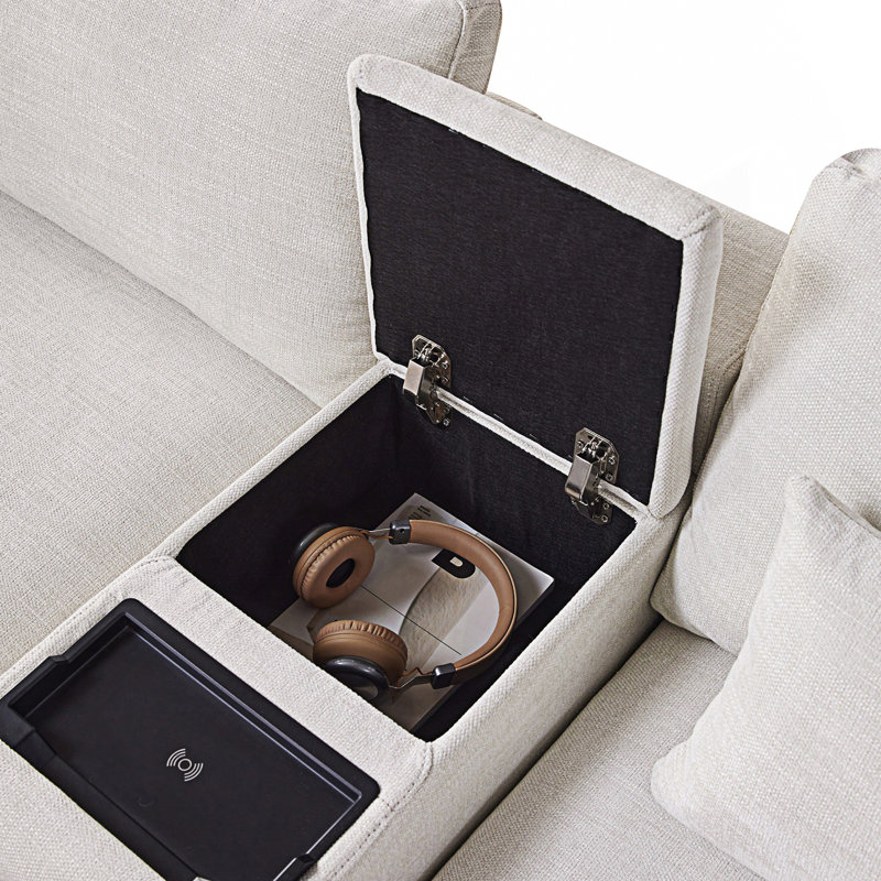 Modular Sectional Sofa With Storage Console And Movable Ottoman