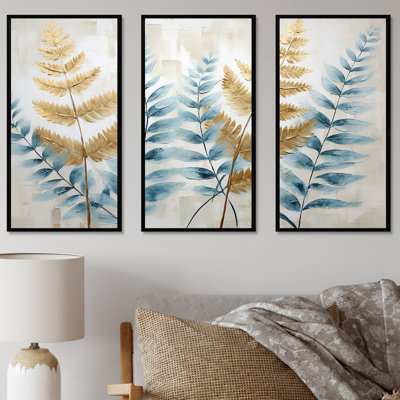 Ensemble de décorations murales Blue and Golden Ferns Symphony III - Ferns