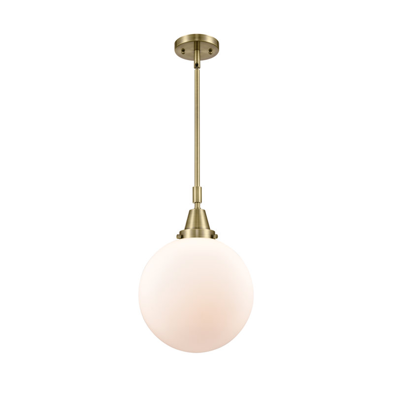 Luminaire suspendu sphère 1 lumière Lorri, H 44,88 po x l 10 po x P 10 po, Blanc mat, Cuivre antique