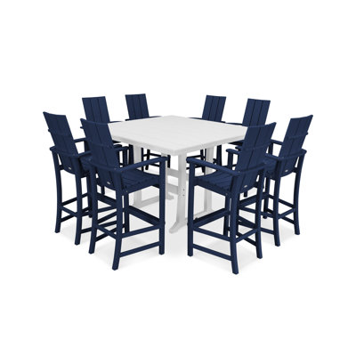 POLYWOOD Modern Adirondack 9-Piece Farmhouse Trestle Bar Set