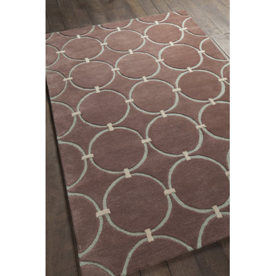 Armoy Authentic Hand-Tufted Handmade Mauve Brown, Green & Muted Teal Modern Geometric Circles Wool Area Rug
