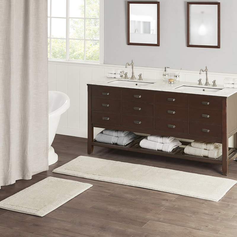 Tapis de bain 100% coton, 3000 g / m², 21 x 34 po, naturel, tapis antidérapant recommandé, coton luxueux et lavable, réversible, texture douce, machine