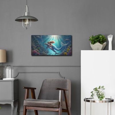 Latitude Run® 'Mermaid And Dolphin Underwater' by Rey Klimt Metal Wall Art
