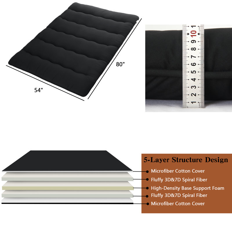 Matelas de futon japonais, Noir, noir, noir, noir, Lit double