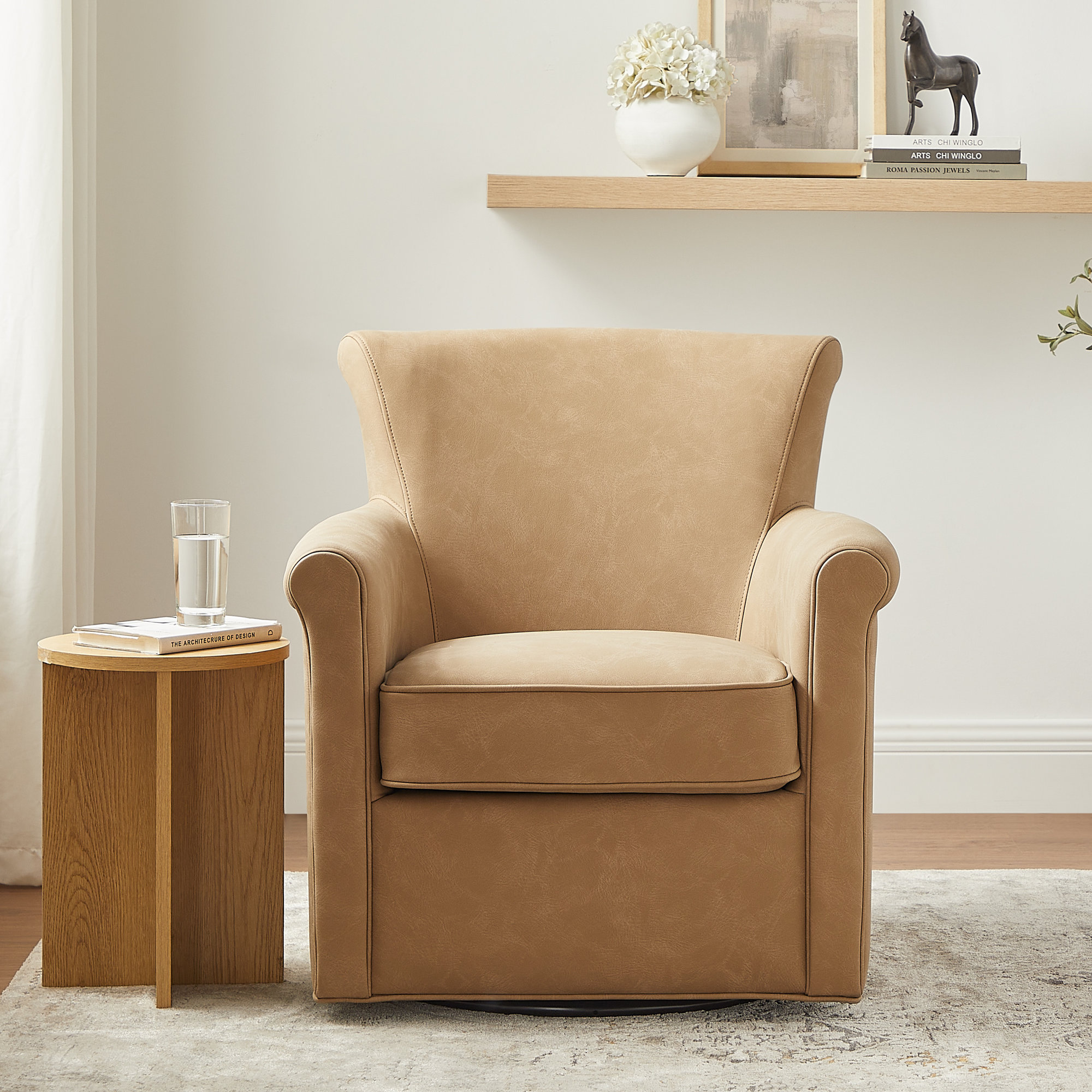 Belmont Faux Leather Swivel Accent Chair - Espresso, Honey Brown