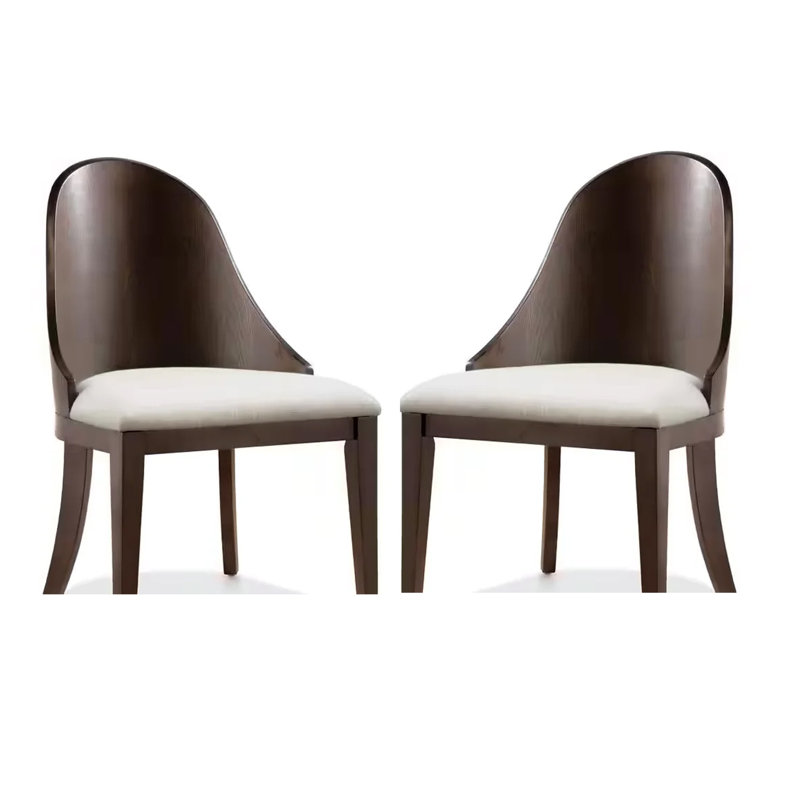 Ensemble de 2 chaises de salle à manger latérales Mordy, dossier courbé, tissu blanc cassé