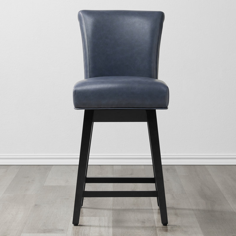 Alanys Swivel Upholstered Counter Stool, Dark Blue