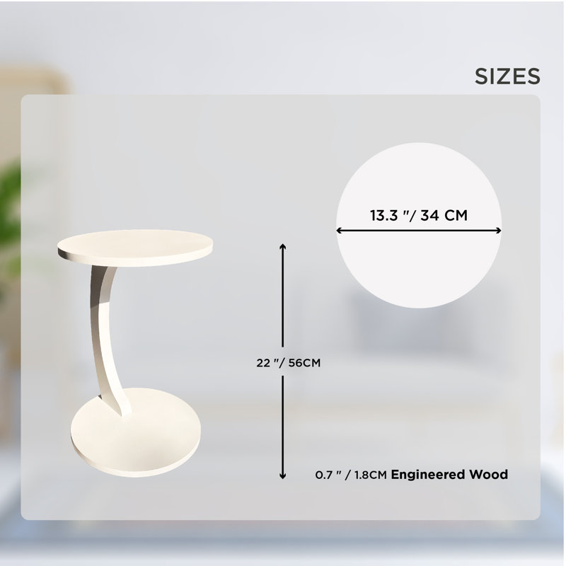 Jermichael C-Shaped Round End Table with Rolling Wheels, White