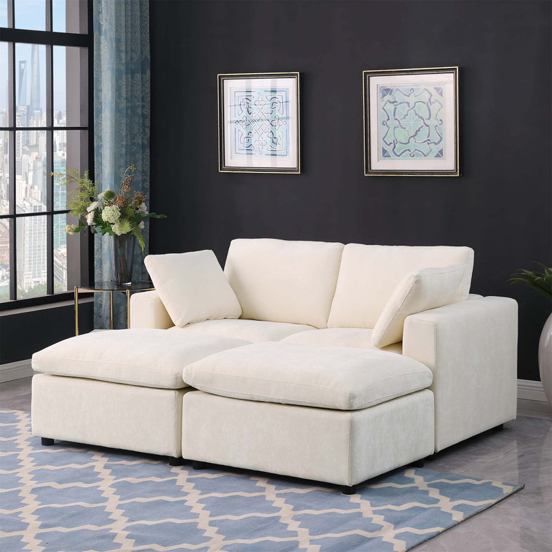 Ensemble de canapé-lit modulaire avec 2 repose-pieds et canapé-lit modulaire pour salon, petit espace, chenille, Beige