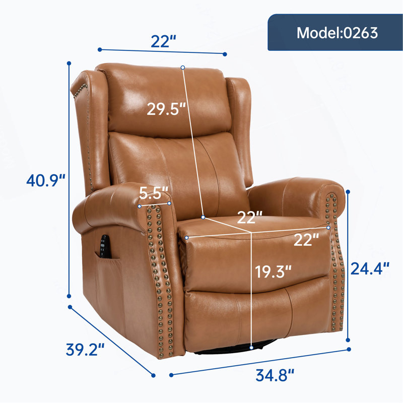 Fauteuil inclinable manuel à massage thermique avec fauteuil à bascule et pivotant en cuir véritable pour le salon, Jaune