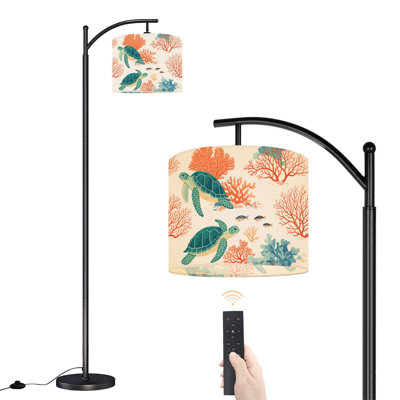 Arc Floor Lamp with Adjustable Lampshade Sea Turtle Swimming Among Coral Reefs Standing Lamp 3 Color Temperatures Dimmable Tall Pole Lamp with Foot Switch for Bedroom