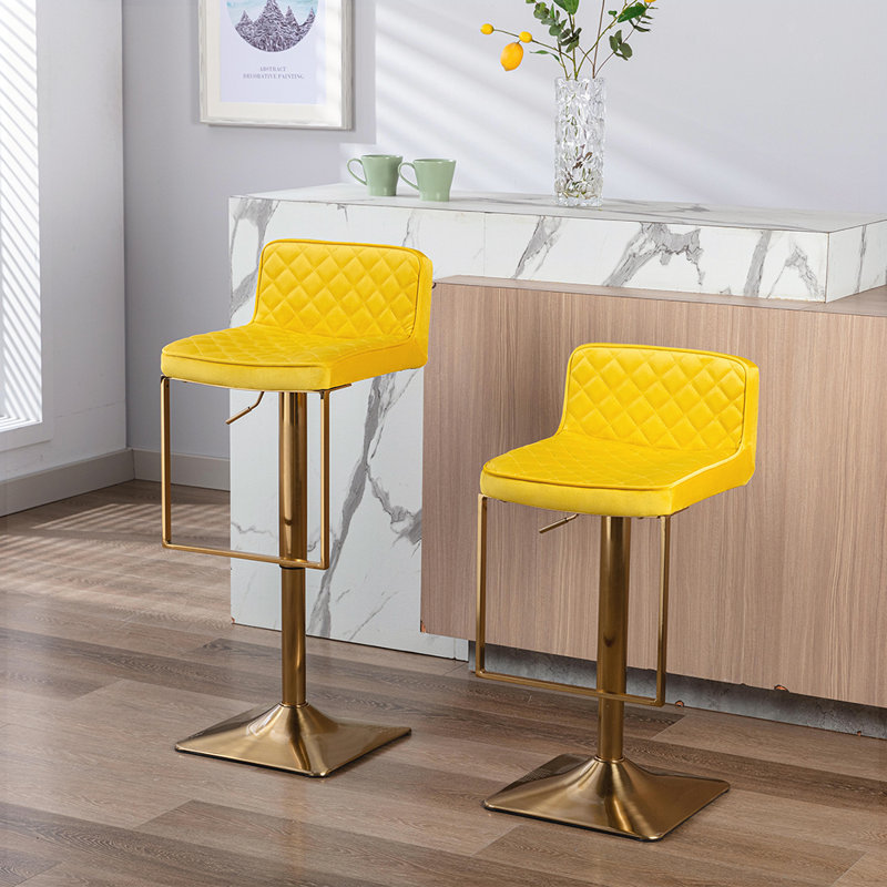 Tabouret pivotant à hauteur réglable Aldegonde Zariyah, Moutarde