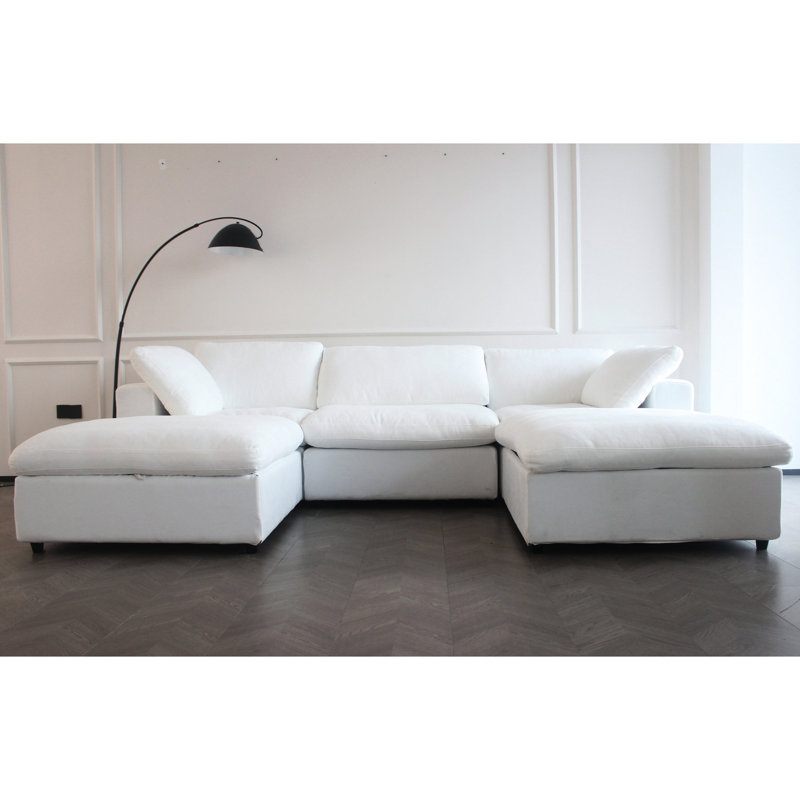 Grand lit modulaire: 5 lits pour le salon avec rembourrage en duvet, 2 coussins en plumes, fermeture à glissière, polyvalent, blanc: blanc