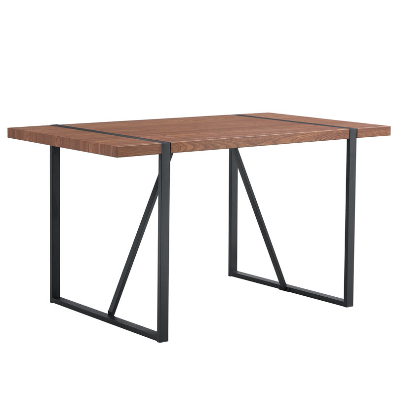 Table de salle à manger rectangulaire en grain de bois de couleur noyer, plateau épais de 1,5 pouce et pieds en métal noir, pour 4 à 6 personnes, bureaux, cuisines, patios, tables d'appoint en grain, rectangulaire, personnes, pièces